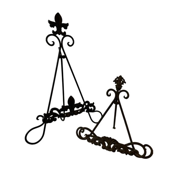Pair of Brown Natural Finish Iron Easels Picture Frame Cookbook Music Small Art - Picture 8 of 9